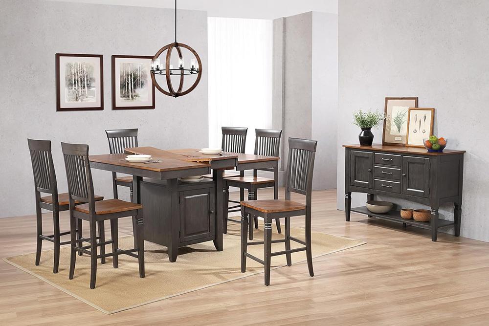 Sunset Trading - Dakota 8 PC Counter Height Extendable 42-54in Pub Dining Table Set with Built in Storage  - Distressed Brown and Ash Gray - DLU-DK5454C-B70-SB8P veiw 2
