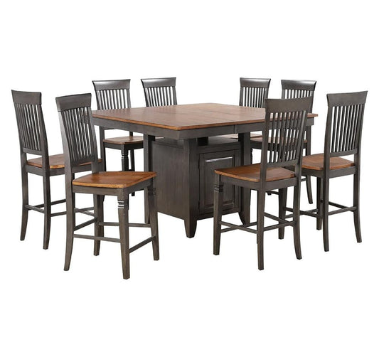 Sunset Trading - Dakota 9 Piece Counter Height Extendable 42-54in Pub Dining Room Kitchen Bistro Table Set with Built in Storage Cabinet  - Distressed Brown and Ash Gray - DLU-DK5454C-B70-9P veiw 1