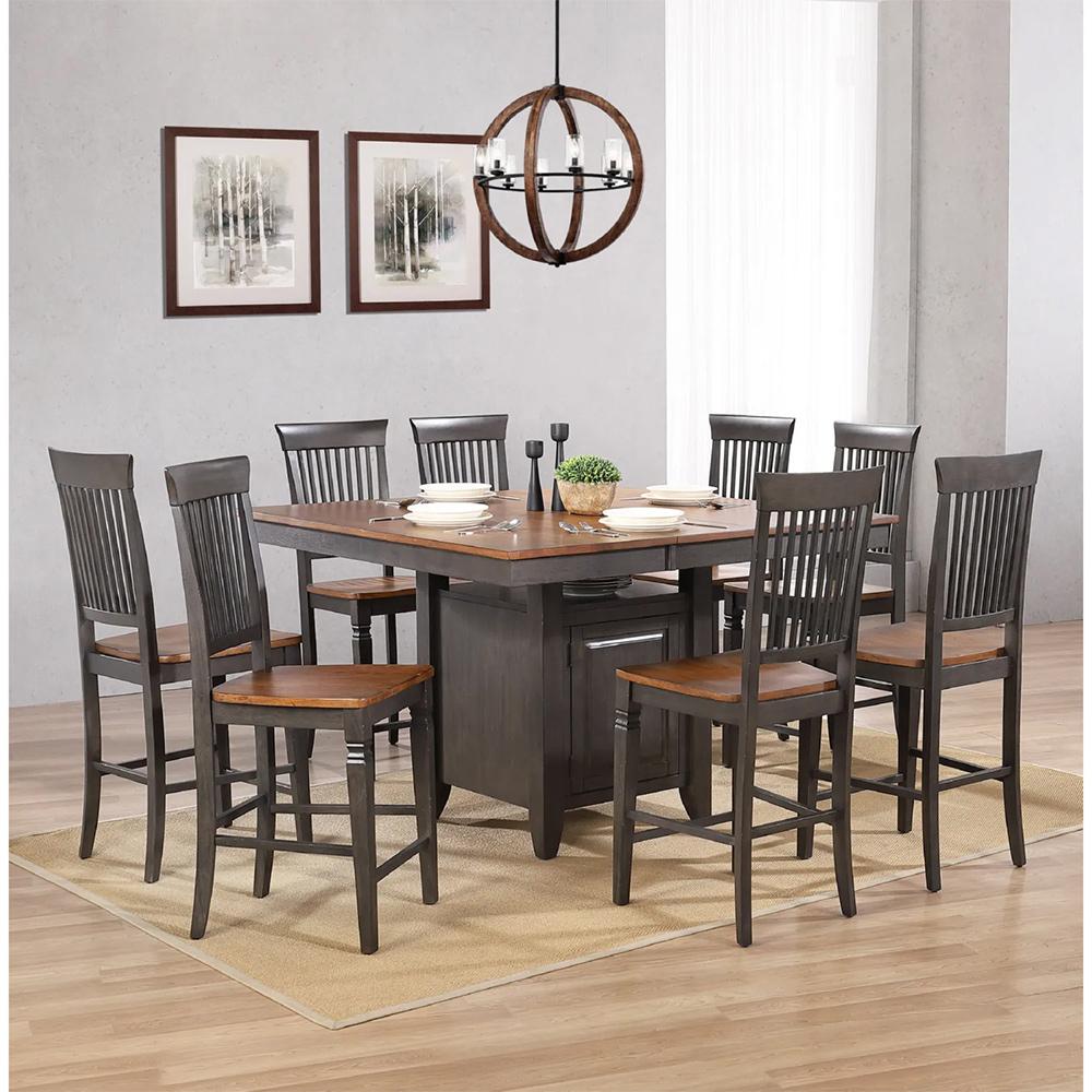 Sunset Trading - Dakota 9 Piece Counter Height Extendable 42-54in Pub Dining Room Kitchen Bistro Table Set with Built in Storage Cabinet  - Distressed Brown and Ash Gray - DLU-DK5454C-B70-9P veiw 2