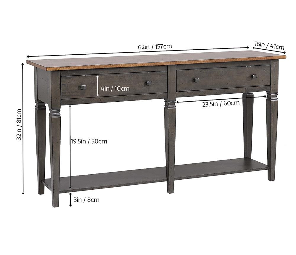 Sunset Trading - Dakota Console Table with Drawers and Storage Shelf  - Distressed Brown and Ash Gray - DLU-DK-2304-TA veiw 4