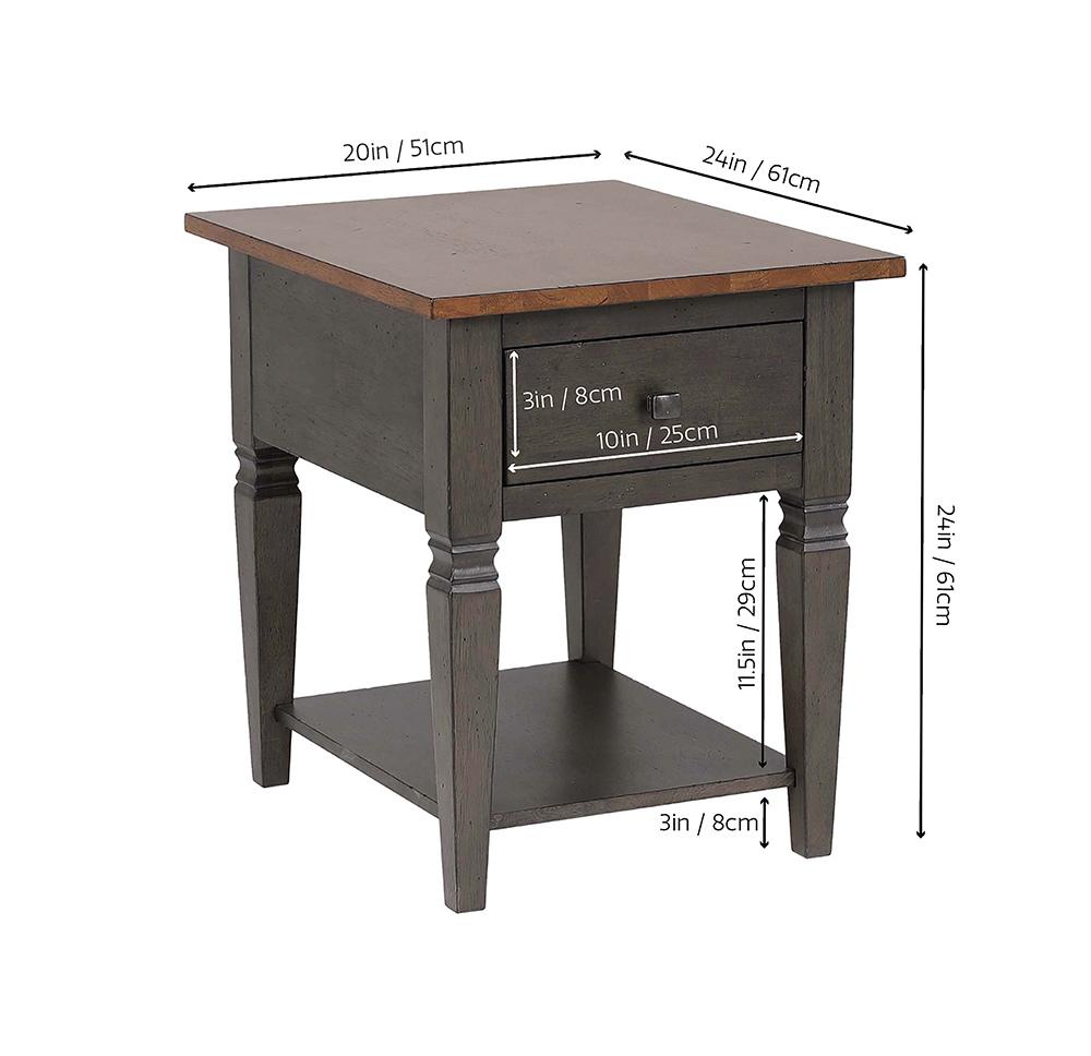 Sunset Trading - Dakota Living Room End Table with Drawer and Shelf Storage  - Distressed Brown and Ash Gray - DLU-DK-2302-TA veiw 3