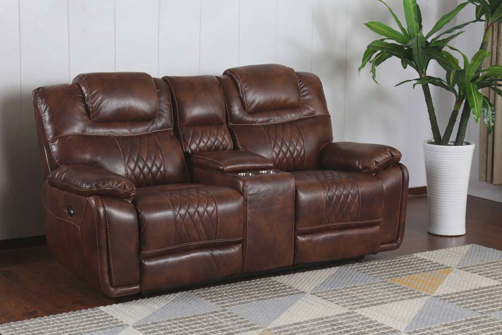 Sunset Trading -  Diamond Power Dual Reclining Loveseat Brown Leather - SU-ZY5018A002-H246 veiw 2