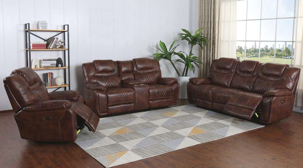 Sunset Trading -  Diamond Power Dual Reclining Loveseat Brown Leather - SU-ZY5018A002-H246 veiw 5