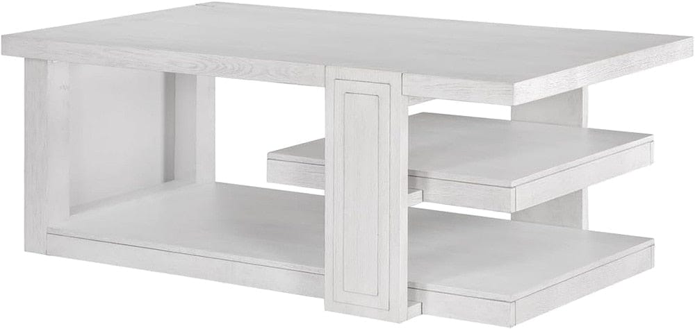 Sunset Trading - Dover 30” x 50” Wide Rectangular Coffee Cocktail Table with Storage Shelves  - Cerused Dove White - AG-638-819 veiw 1