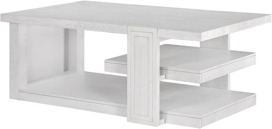 Sunset Trading - Dover 30” x 50” Wide Rectangular Coffee Cocktail Table with Storage Shelves  - Cerused Dove White - AG-638-819 veiw 1