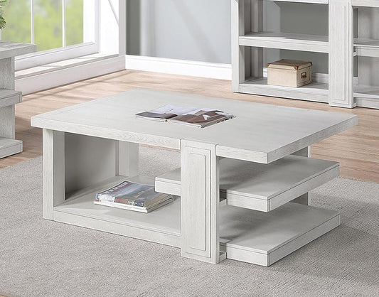 Sunset Trading - Dover 30” x 50” Wide Rectangular Coffee Cocktail Table with Storage Shelves  - Cerused Dove White - AG-638-819 veiw 2
