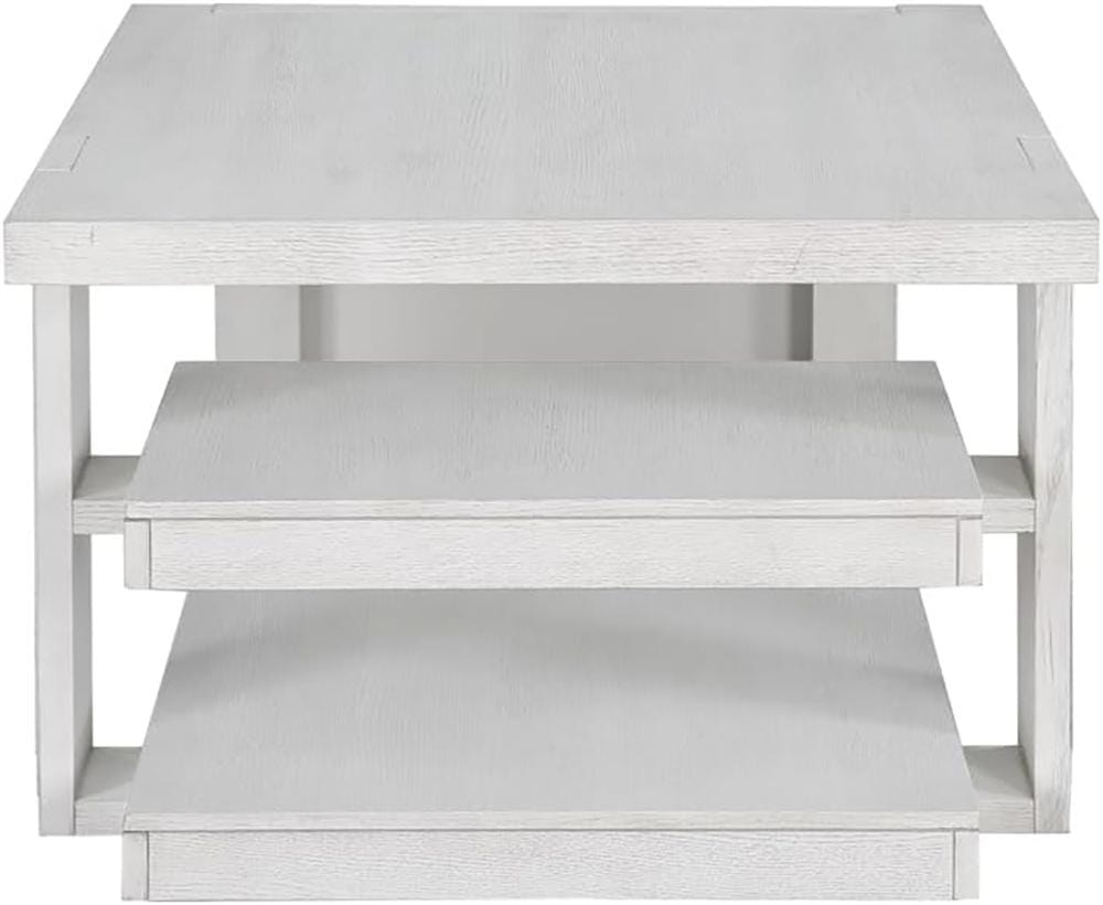 Sunset Trading - Dover 30” x 50” Wide Rectangular Coffee Cocktail Table with Storage Shelves  - Cerused Dove White - AG-638-819 veiw 4