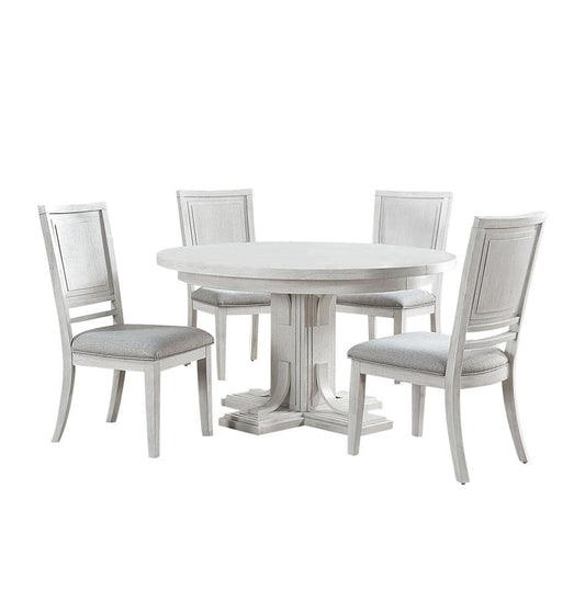 Sunset Trading - Dover 5PC 54” Round to 72in Oval Expandable Pedestal Dining Table Set, Chairs with Padded Upholstered Seats  - Cerused Dove White - AG-638-072-9005P veiw 1