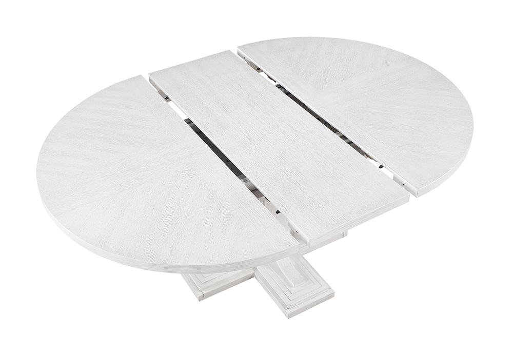 Sunset Trading - Dover 5PC 54” Round to 72in Oval Expandable Pedestal Dining Table Set, Chairs with Padded Upholstered Seats  - Cerused Dove White - AG-638-072-9005P veiw 3