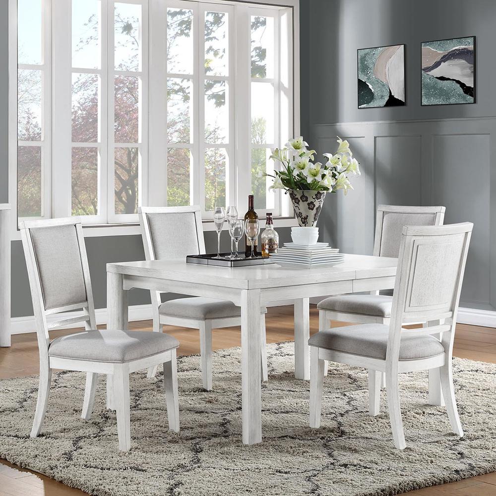 Sunset Trading - Dover 5PC 60”-78”-96in Rectangular Large Expandable Dining Table Set  - Cerused Dove White - AG-638-096-9015P veiw 2