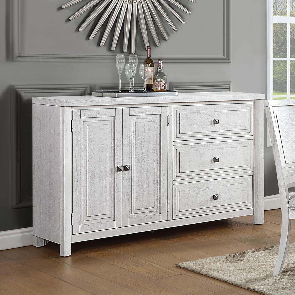 Sunset Trading - Dover 62in Sideboard Server Table with 2 Cabinets & 3 Drawers  - Cerused Dove White - AG-638-894 veiw 2