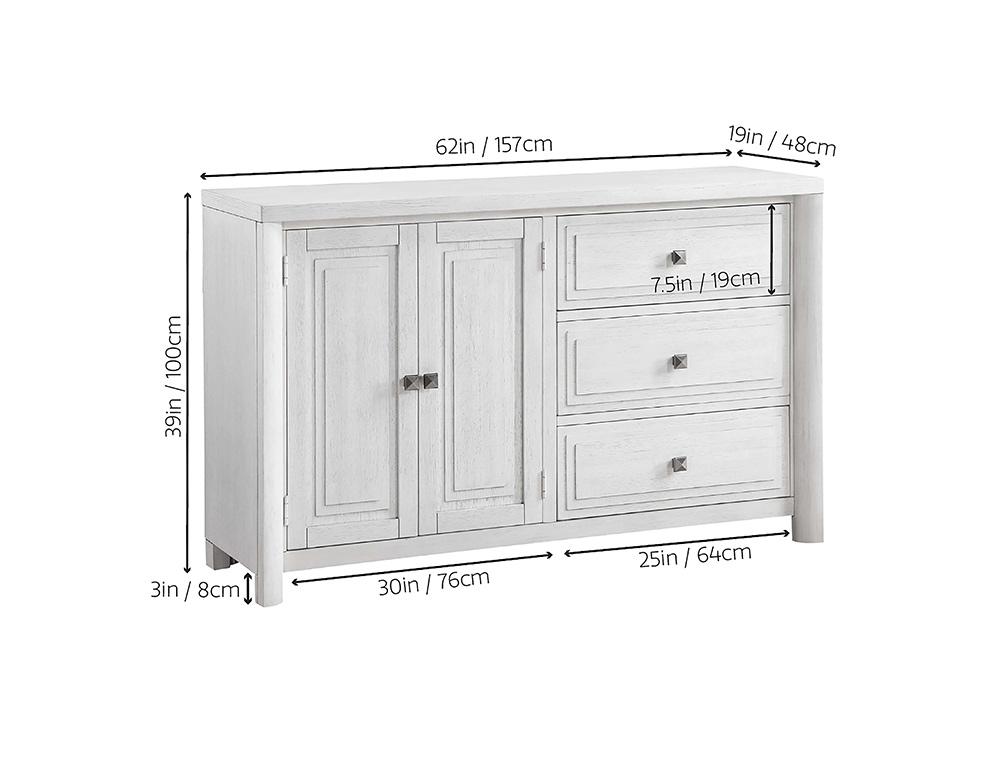 Sunset Trading - Dover 62in Sideboard Server Table with 2 Cabinets & 3 Drawers  - Cerused Dove White - AG-638-894 veiw 7