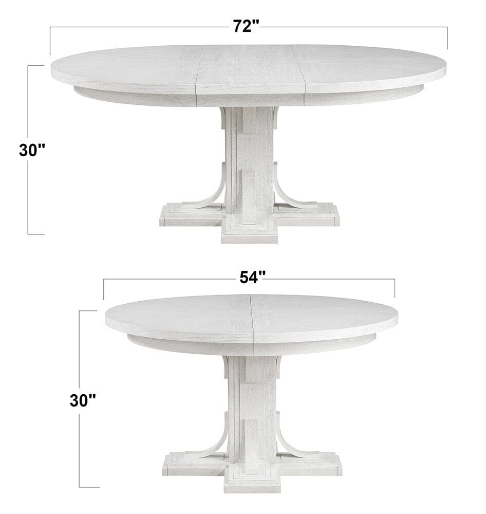 Sunset Trading - Dover 6PC 54” Round to 72in Oval Expanding Pedestal Dining Table Set w Storage Sideboard, Upholstered Chairs, Cerused White Oak Wood, Seats 4-8, Contemporary Space-Saving Kitchen Furniture - Cerused Dove White - AG-638-072-900-8946P veiw 4