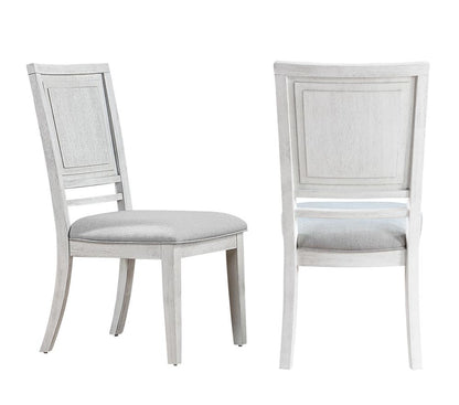 Sunset Trading - Dover 6PC 54” Round to 72in Oval Expanding Pedestal Dining Table Set w Storage Sideboard, Upholstered Chairs, Cerused White Oak Wood, Seats 4-8, Contemporary Space-Saving Kitchen Furniture - Cerused Dove White - AG-638-072-900-8946P veiw 5