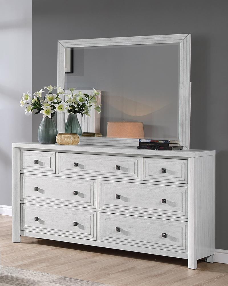 Sunset Trading - Dover 7 Drawer Bedroom Dresser & Mirror Combo Set  - Cerused Dove White - AG-638-650_660N veiw 2