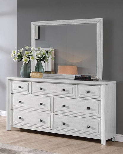 Sunset Trading - Dover 7 Drawer Bedroom Dresser & Mirror Combo Set  - Cerused Dove White - AG-638-650_660N veiw 2