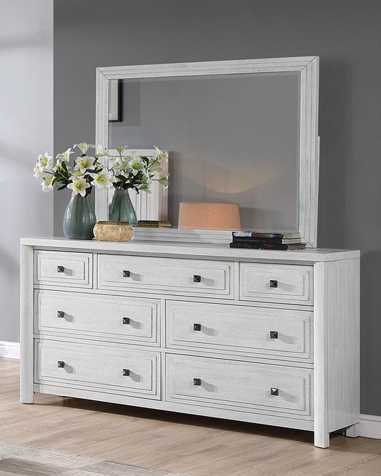 Sunset Trading - Dover 7 Drawer Bedroom Dresser & Mirror Combo Set  - Cerused Dove White - AG-638-650_660N veiw 2