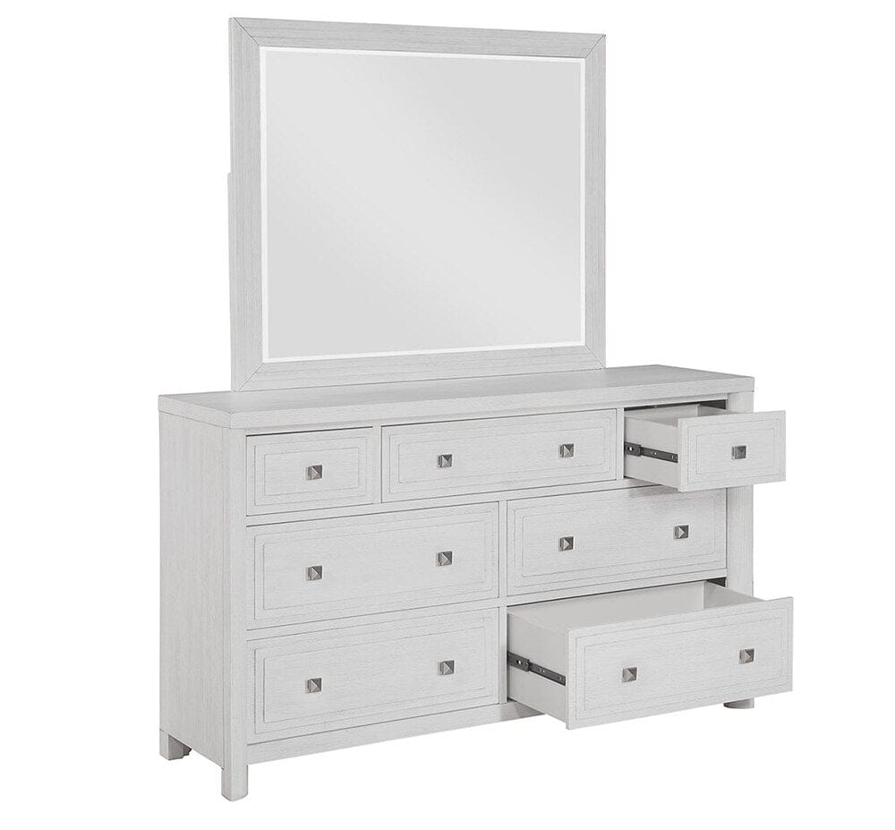 Sunset Trading - Dover 7 Drawer Bedroom Dresser & Mirror Combo Set  - Cerused Dove White - AG-638-650_660N veiw 3