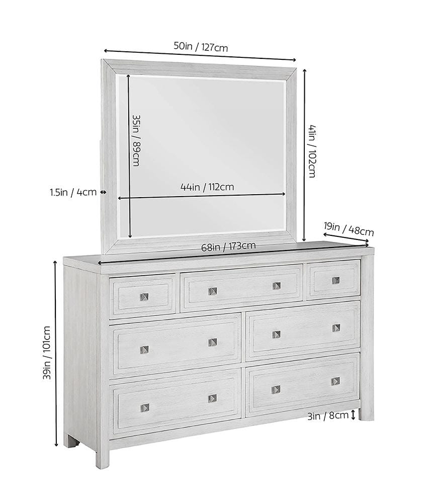 Sunset Trading - Dover 7 Drawer Bedroom Dresser & Mirror Combo Set  - Cerused Dove White - AG-638-650_660N veiw 6