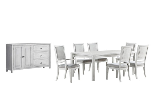 Sunset Trading - Dover 8PC 60-78-96in Rectangular Expandable Dining Table Set  - Cerused Dove White - AG-638-096-90106-8948P veiw 1