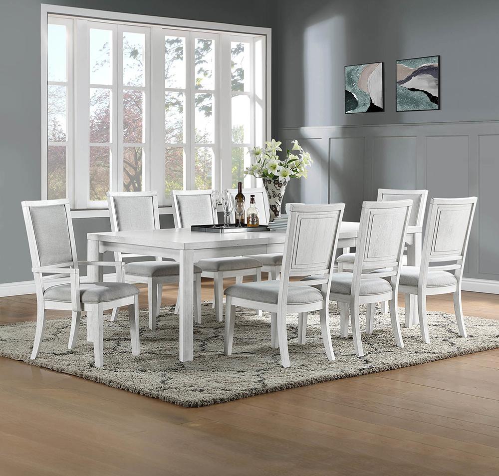 Sunset Trading - Dover 9PC 60-78-96in Rectangular Expandable Dining Table Set  - Cerused Dove White - AG-638-096-901069P veiw 2