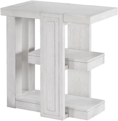 Sunset Trading - Dover Chairside 14” Slim Rectangular Side End Table with Storage Shelves  - Cerused Dove White - AG-638-810 veiw 1