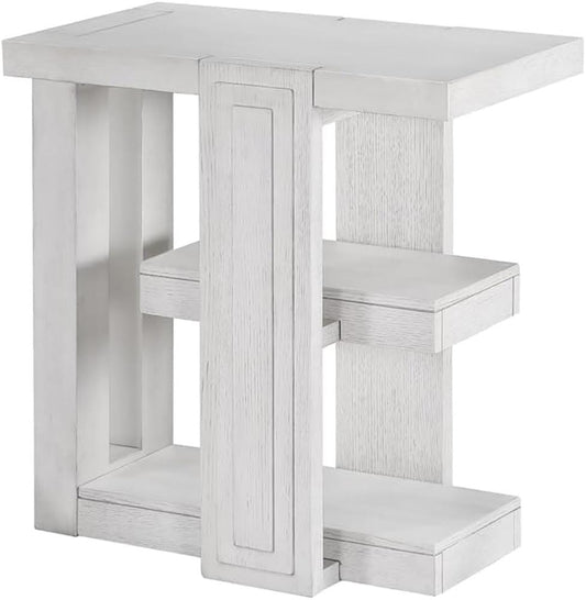 Sunset Trading - Dover Chairside 14” Slim Rectangular Side End Table with Storage Shelves  - Cerused Dove White - AG-638-810 veiw 1