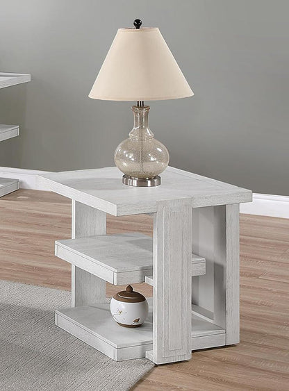 Sunset Trading - Dover Chairside 14” Slim Rectangular Side End Table with Storage Shelves  - Cerused Dove White - AG-638-810 veiw 2
