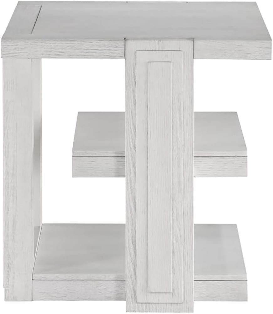 Sunset Trading - Dover Chairside 14” Slim Rectangular Side End Table with Storage Shelves  - Cerused Dove White - AG-638-810 veiw 3