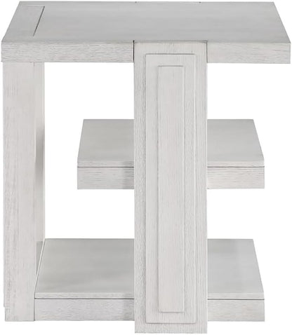 Sunset Trading - Dover Chairside 14” Slim Rectangular Side End Table with Storage Shelves  - Cerused Dove White - AG-638-810 veiw 3