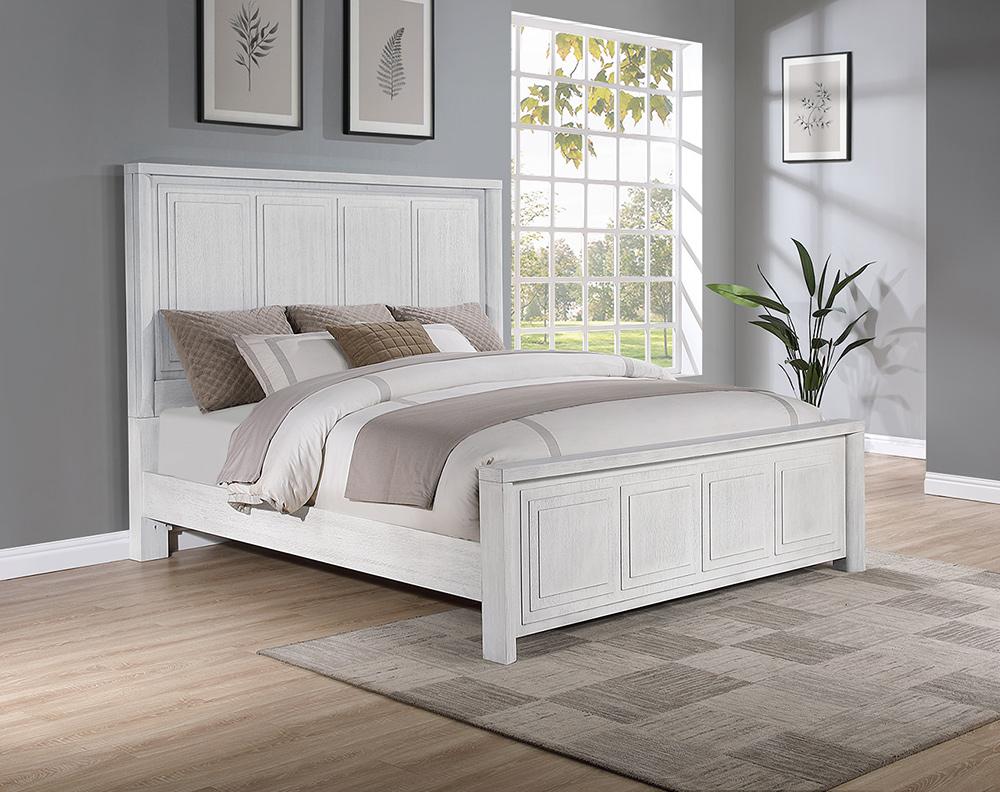 Sunset Trading - Dover Queen Size Panel Bed Frame w Headboard, Footboard and Rails  - Cerused Dove White - AG-638-050-QB veiw 2