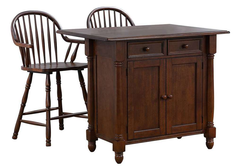 Sunset Trading -  Andrews  Extendable Drop Leaf Kitchen Island with Counter Height Stools with Arms  - DLU-KI4222-B3024A-CT3PC veiw 1