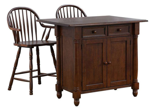 Sunset Trading -  Andrews  Extendable Drop Leaf Kitchen Island with Counter Height Stools with Arms  - DLU-KI4222-B3024A-CT3PC veiw 1