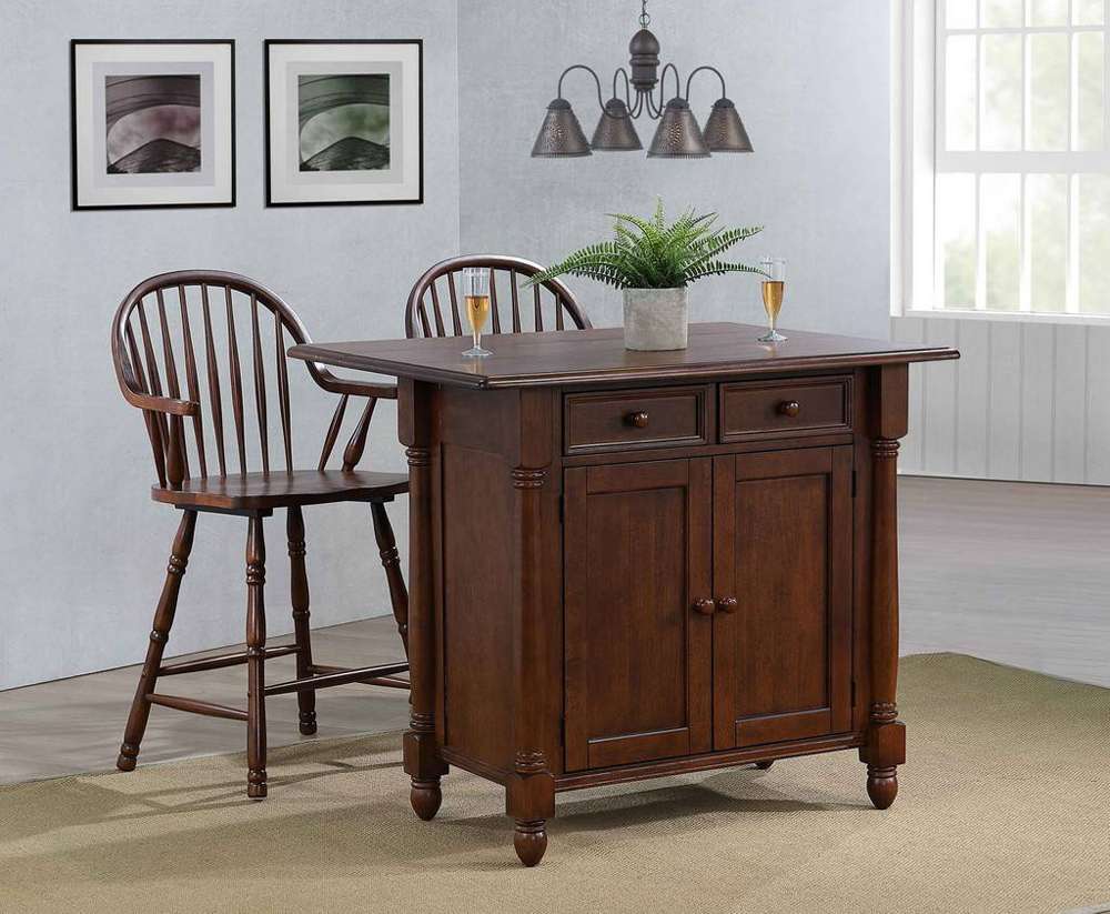 Sunset Trading -  Andrews  Extendable Drop Leaf Kitchen Island with Counter Height Stools with Arms  - DLU-KI4222-B3024A-CT3PC veiw 6