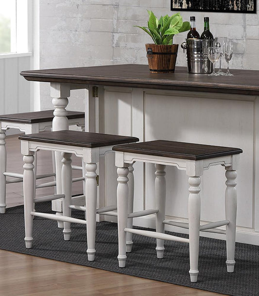 Sunset Trading - French Chic 24in Backless Barstools (Set of 2) - Distressed Antique White and Walnut Brown - DLU-FC1016-24W-2 veiw 1