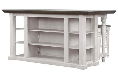 Sunset Trading - French Chic 3PC Fully Assembled 71in Dropleaf Kitchen Island Set w 2 Backless Stools  - Distressed Antique White and Walnut Brown - DLU-FC1016-24W-3P veiw 1
