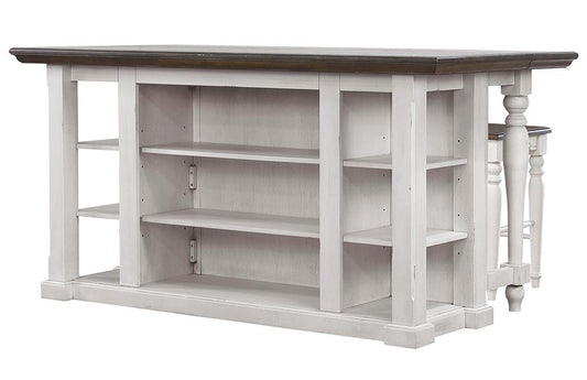 Sunset Trading - French Chic 3PC Fully Assembled 71in Dropleaf Kitchen Island Set w 2 Backless Stools  - Distressed Antique White and Walnut Brown - DLU-FC1016-24W-3P veiw 1