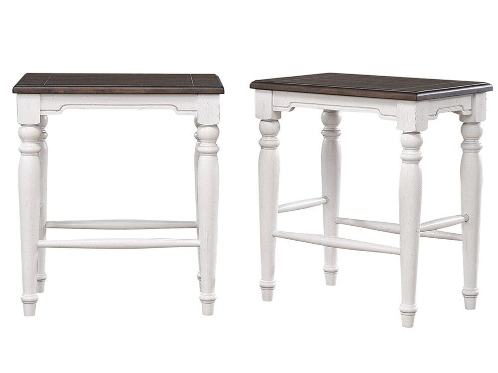 Sunset Trading - French Chic 3PC Fully Assembled 71in Dropleaf Kitchen Island Set w 2 Backless Stools  - Distressed Antique White and Walnut Brown - DLU-FC1016-24W-3P veiw 5