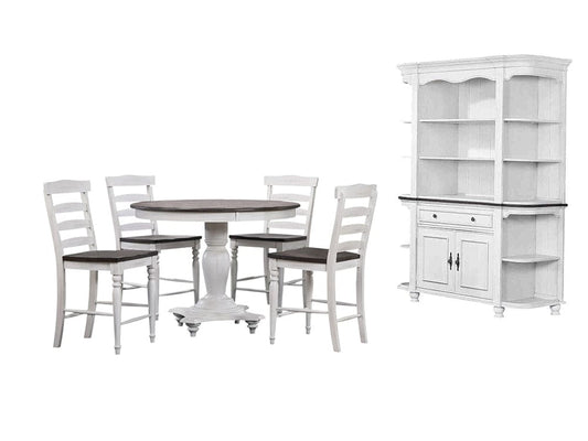 Sunset Trading - French Chic 48in Round Adjustable 30”H or 36” Counter Height Pedestal Dining Table Set  - Distressed Antique White and Walnut Brown - DLU-FC4848-1432-BH7P veiw 1