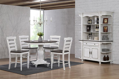 Sunset Trading - French Chic 48in Round Adjustable 30”H or 36” Counter Height Pedestal Dining Table Set  - Distressed Antique White and Walnut Brown - DLU-FC4848-1432-BH7P veiw 2
