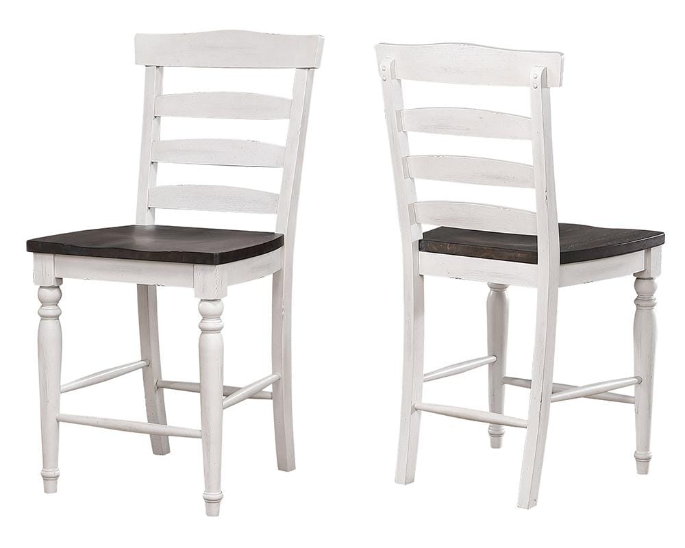 Sunset Trading - French Chic 48in Round Adjustable 30”H or 36” Counter Height Pedestal Dining Table Set  - Distressed Antique White and Walnut Brown - DLU-FC4848-1432-BH7P veiw 4