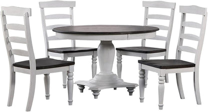 Sunset Trading - French Chic 48in Round Adjustable 30”H or 36” Counter Height Pedestal Dining Table Set  - Distressed Antique White and Walnut Brown - DLU-FC4848-1432-5P veiw 1