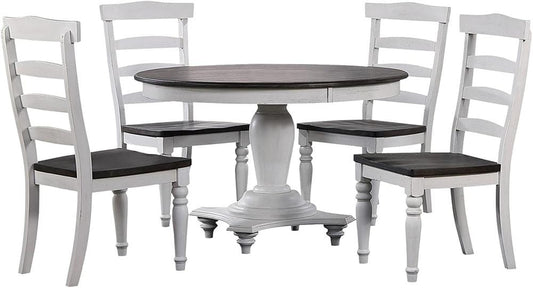 Sunset Trading - French Chic 48in Round Adjustable 30”H or 36” Counter Height Pedestal Dining Table Set  - Distressed Antique White and Walnut Brown - DLU-FC4848-1432-5P veiw 1