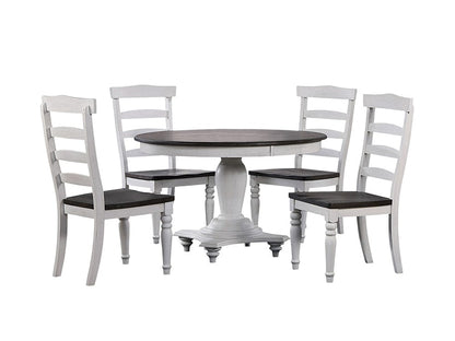 Sunset Trading - French Chic 48in Round Adjustable 30”H or 36” Counter Height Pedestal Dining Table Set  - Distressed Antique White and Walnut Brown - DLU-FC4848-1432W-5P veiw 1