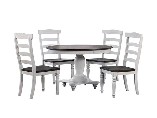 Sunset Trading - French Chic 48in Round Adjustable 30”H or 36” Counter Height Pedestal Dining Table Set  - Distressed Antique White and Walnut Brown - DLU-FC4848-1432W-5P veiw 1