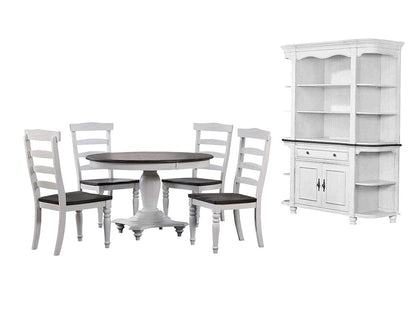 Sunset Trading - French Chic 48in Round Adjustable 30”H or 36” Counter Height Pedestal Dining Table Set  - Distressed Antique White and Walnut Brown - DLU-FC4848-1432W-BH7P veiw 1