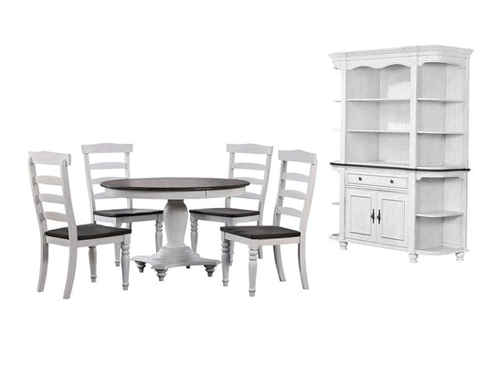Sunset Trading - French Chic 48in Round Adjustable 30”H or 36” Counter Height Pedestal Dining Table Set  - Distressed Antique White and Walnut Brown - DLU-FC4848-1432W-BH7P veiw 1