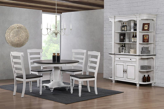 Sunset Trading - French Chic 48in Round Adjustable 30”H or 36” Counter Height Pedestal Dining Table Set  - Distressed Antique White and Walnut Brown - DLU-FC4848-1432W-BH7P veiw 2