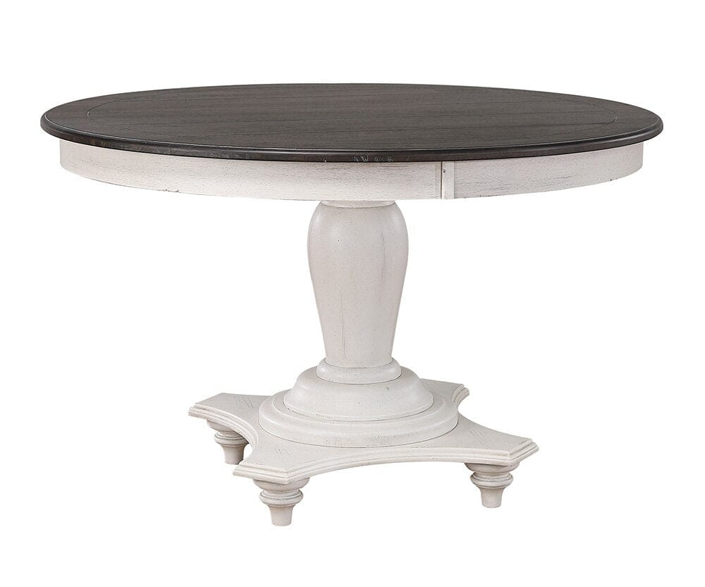 Sunset Trading - French Chic 48in Round Adjustable 30”H or 36” Counter Height Pedestal Dining Table Set  - Distressed Antique White and Walnut Brown - DLU-FC4848-1432W-BH7P veiw 3