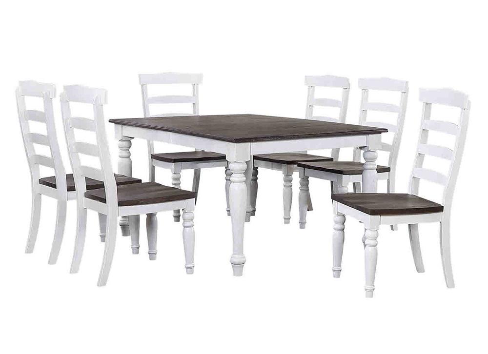 Sunset Trading - French Chic 60in-78in-96in Wide Extendable Dining Table  - Distressed Antique White and Walnut Brown - DLU-FC4296-1432W-7P veiw 1